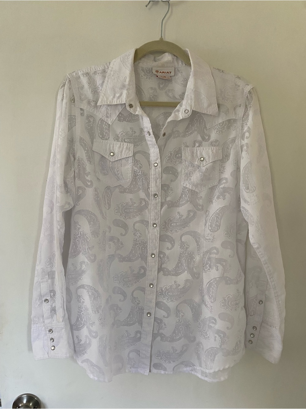 Ariat White Sheer Paisley Snap-Front Shirt Western Coastal Lightweight Large
